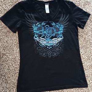 Women's Harley-Davidson Logo T-Shirt sz Medium Black and Metallic Blue